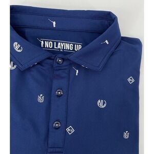 No Laying Up Golf Polo Men XL Navy Blue Logo Print Performance Stretch Shirt